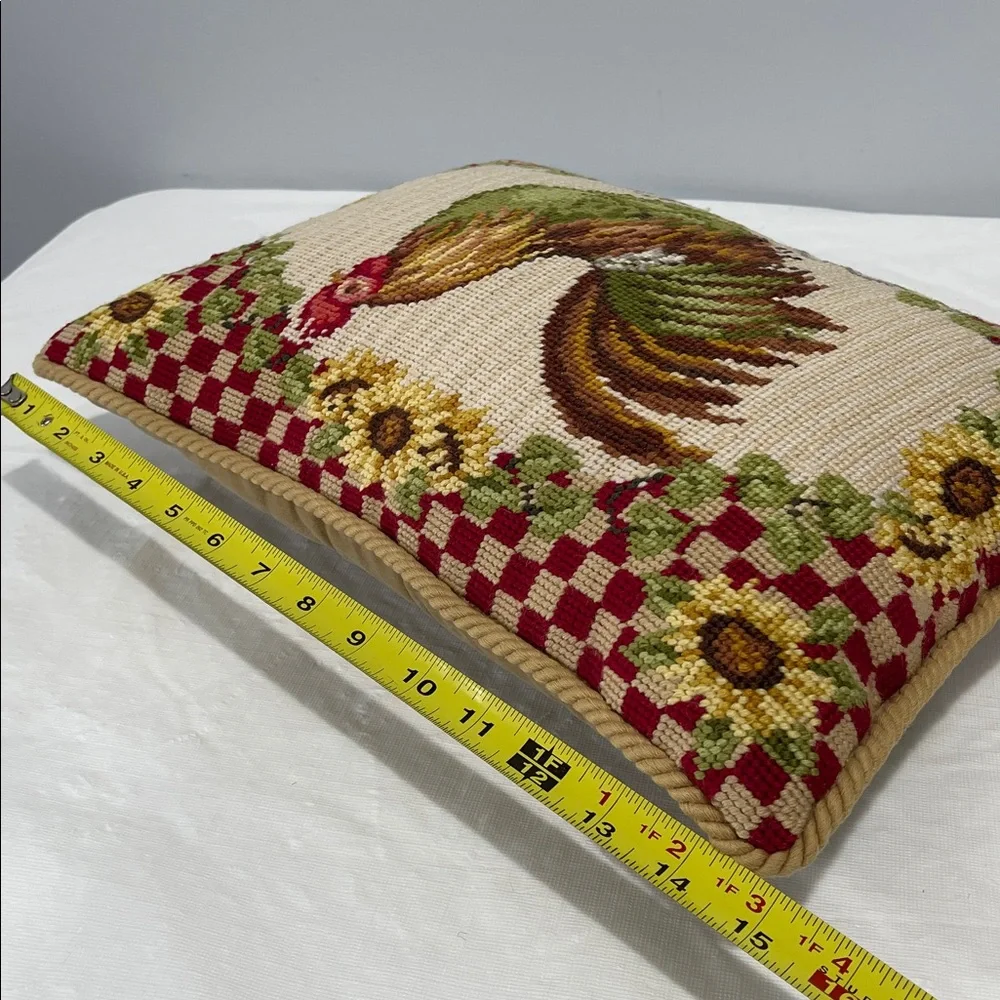 Sunflower Rooster Needlepoint decor Pillow vintage cottage farmhouse country - Picture 14 of 16